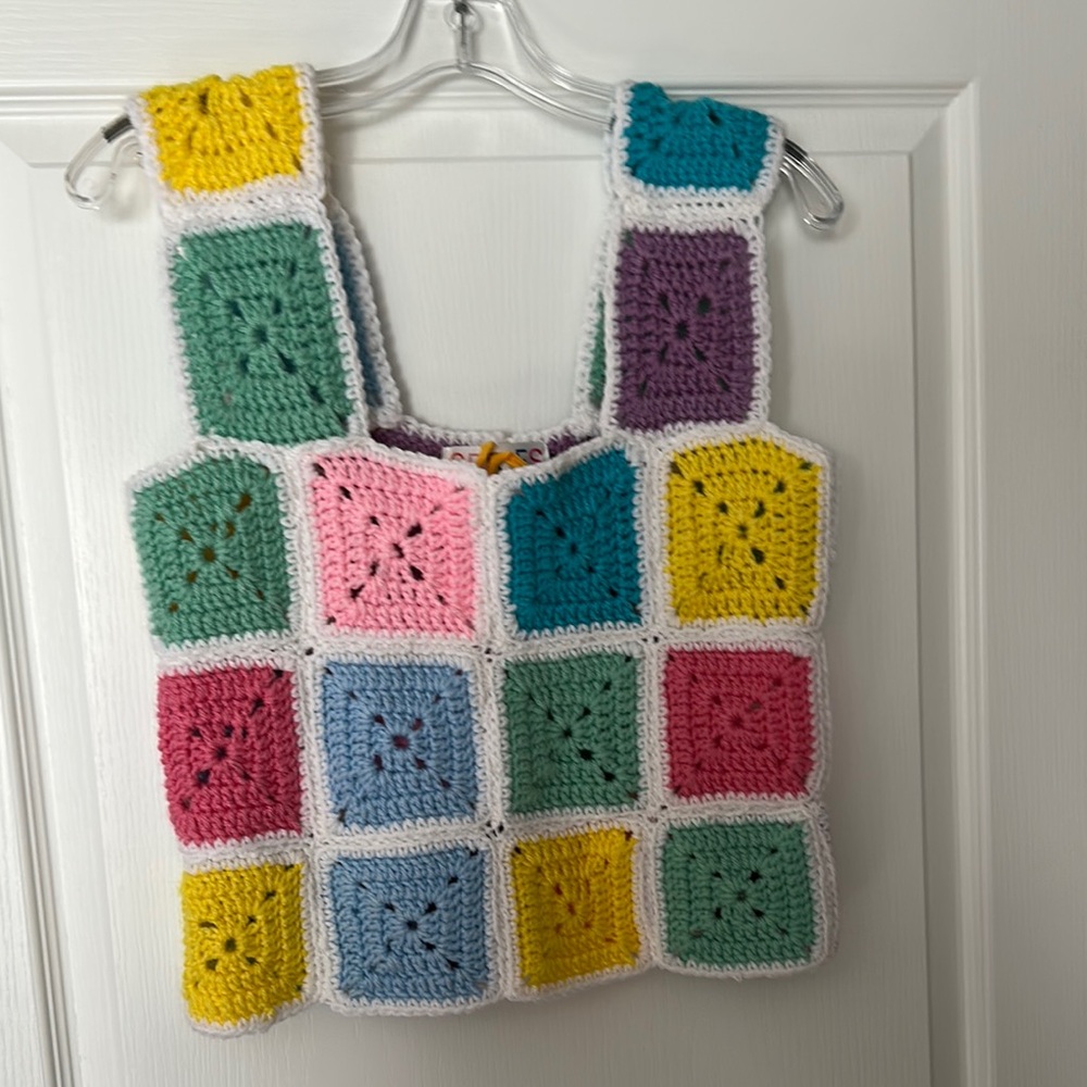 THE SERIES One Of Kind Colorful Crochet Patchwork Tank Top (rare) women's Small